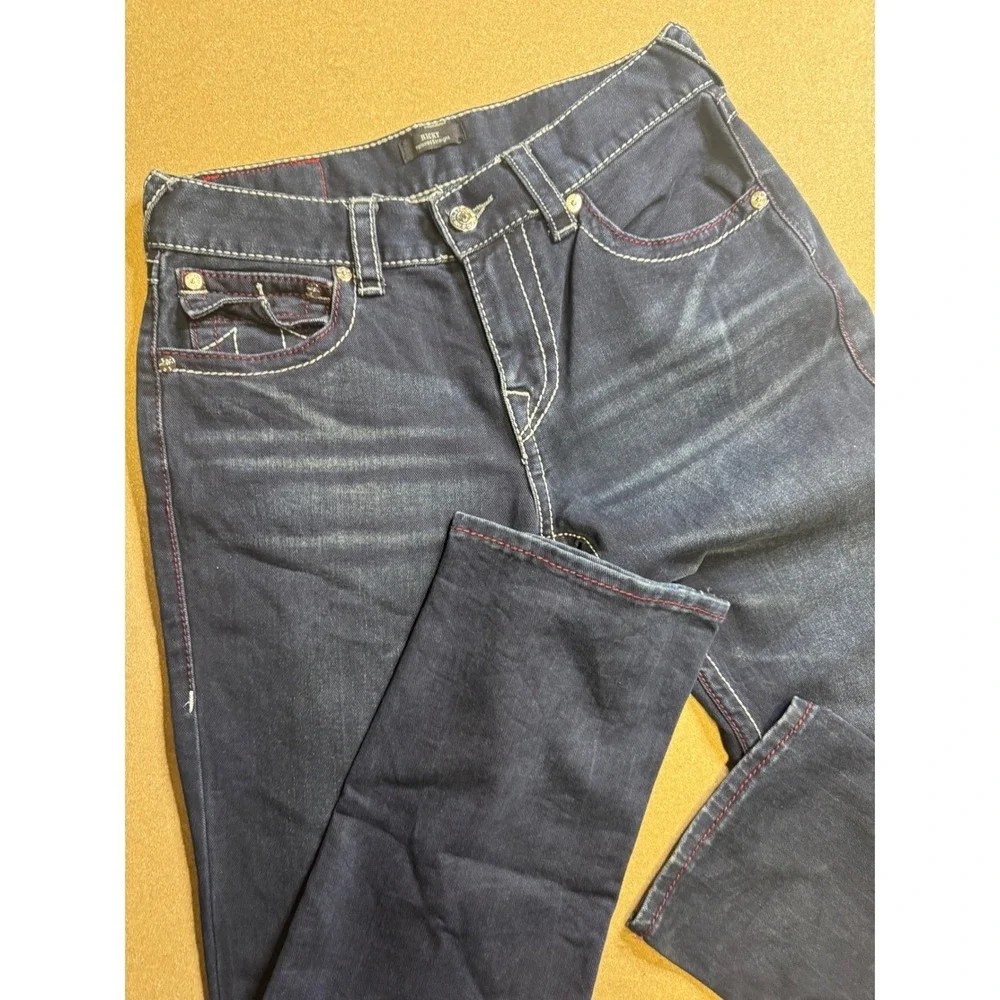True Religion Ricky Relaxed Straight Jeans Indigo Super T Stitch Blue Mens 31x32